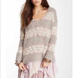 Free People Pink and Grey Linus pullover sweater
